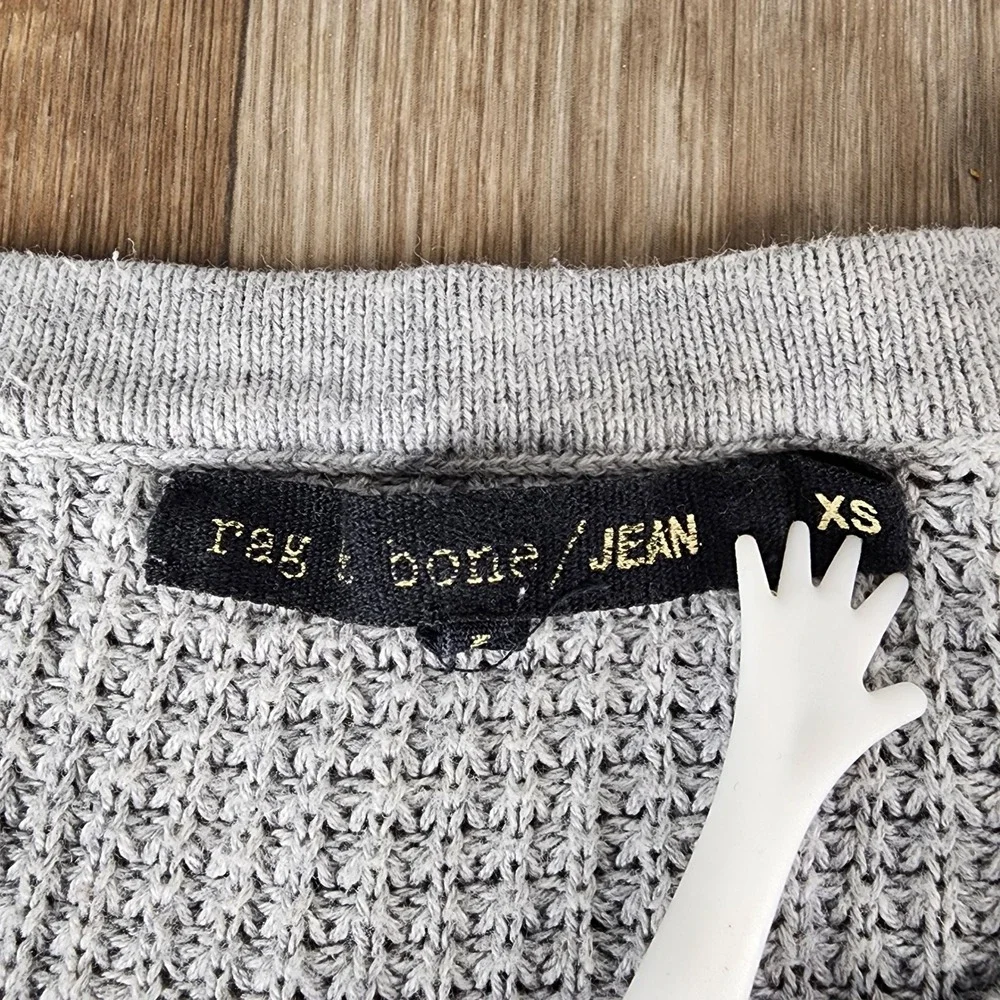 Rag & Bone JEAN Womens XS Heather Gray Waffle Knit Henley Thermal Sweater‎ Top